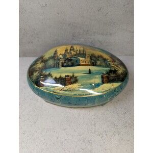 Large Fedoskino Russian Lacquer Box – Hand-Painted Winter Monastery Scene Signed